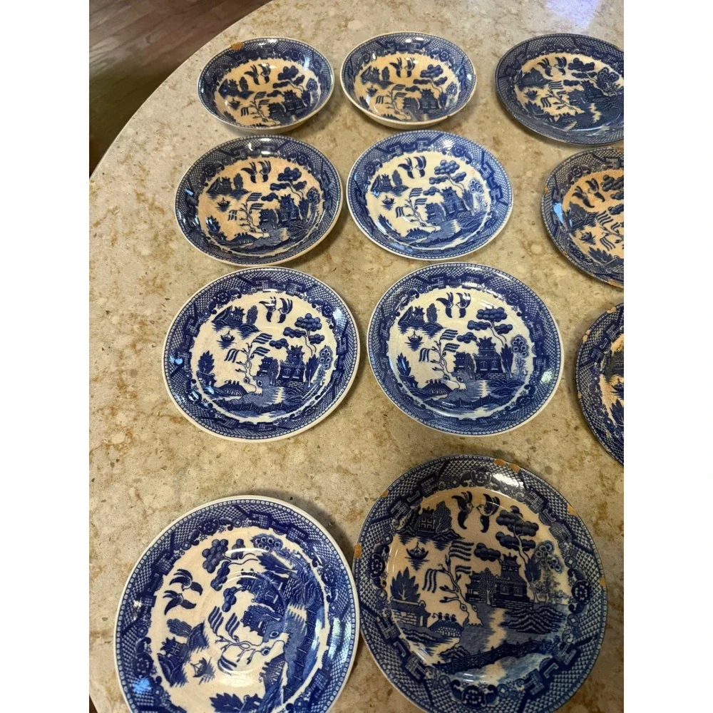 Vintage Blue Willow Tea Set Occupied Japan Blue White Transferware 18pc As-Is